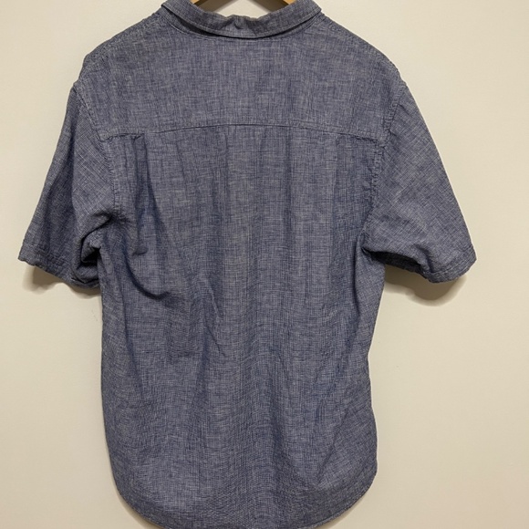 Haggar Mens Large Linen Blend Short Sleeve Button Up Shirt Blue & White Casual - Picture 6 of 10